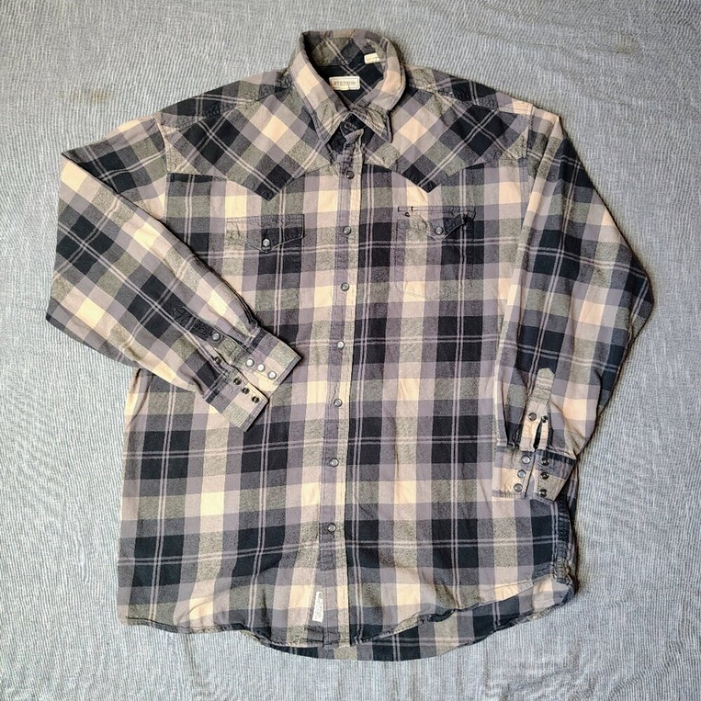 Stetson Shirt Mens Size 2XL XXL Gray Tan‎ Pearl Snap Western Flannel Work Wear